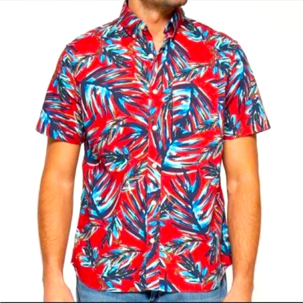 GAP Red Blue Palm Hawaiian Tropical Shirt